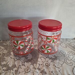KIG Indonesia  5.25" christmas canister Candy Cane Holiday Jars Set Of 2